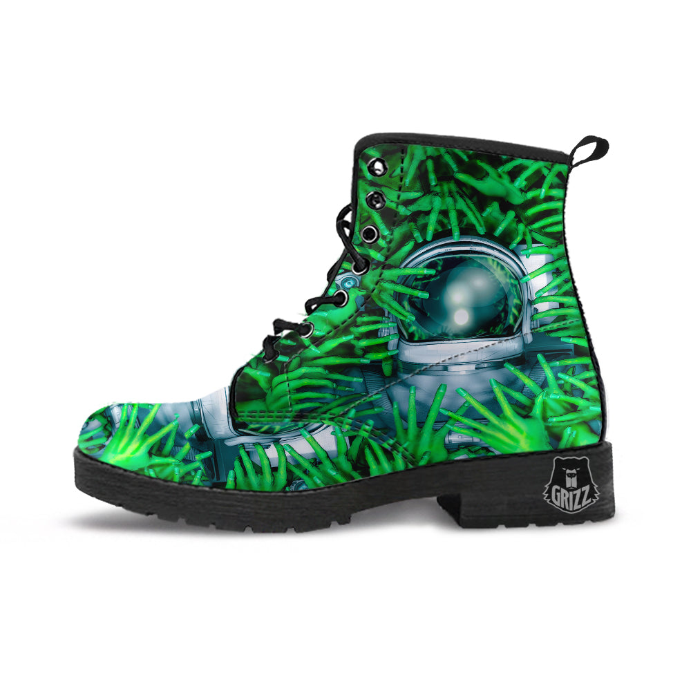 Astronaut And Alien Sci Fi Print Leather Boots-grizzshop