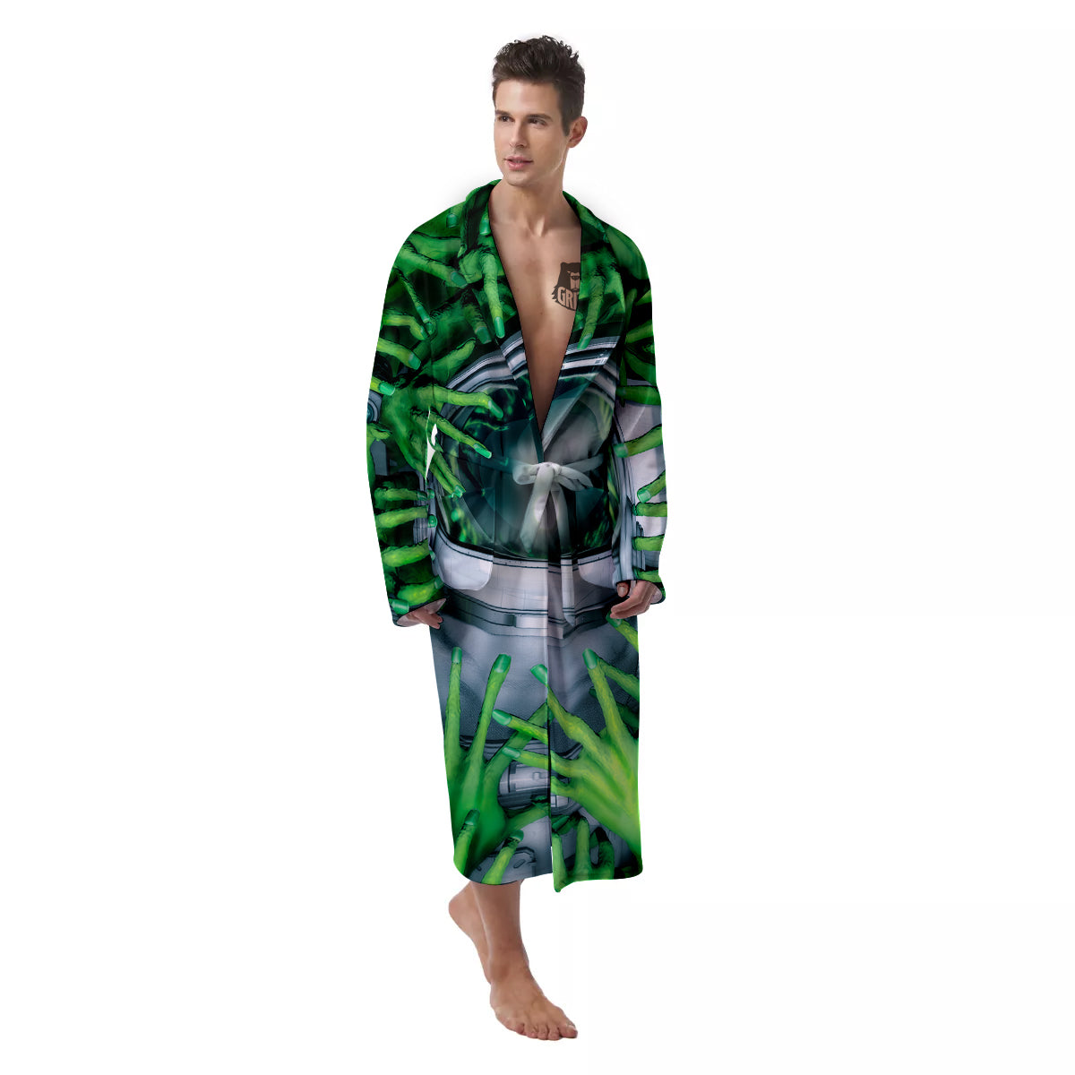 Astronaut And Alien Sci Fi Print Men's Robe-grizzshop