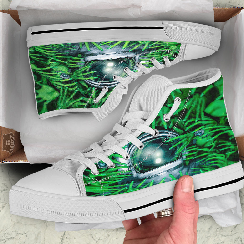 Astronaut And Alien Sci Fi Print White High Top Shoes-grizzshop