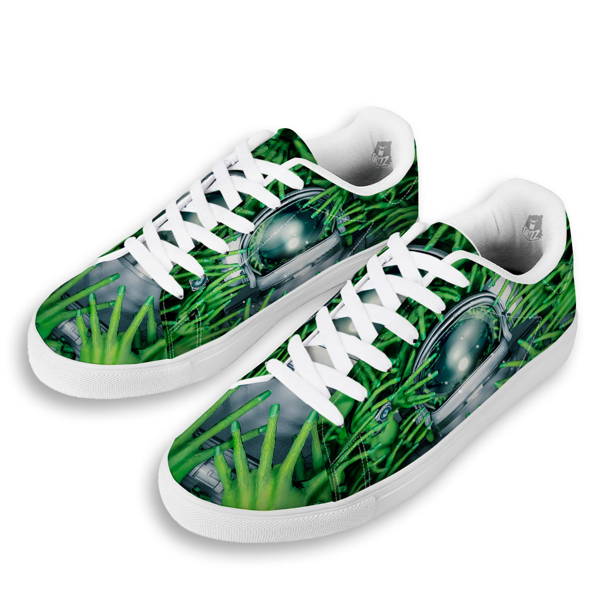 Astronaut And Alien Sci Fi Print White Low Top Sneakers-grizzshop