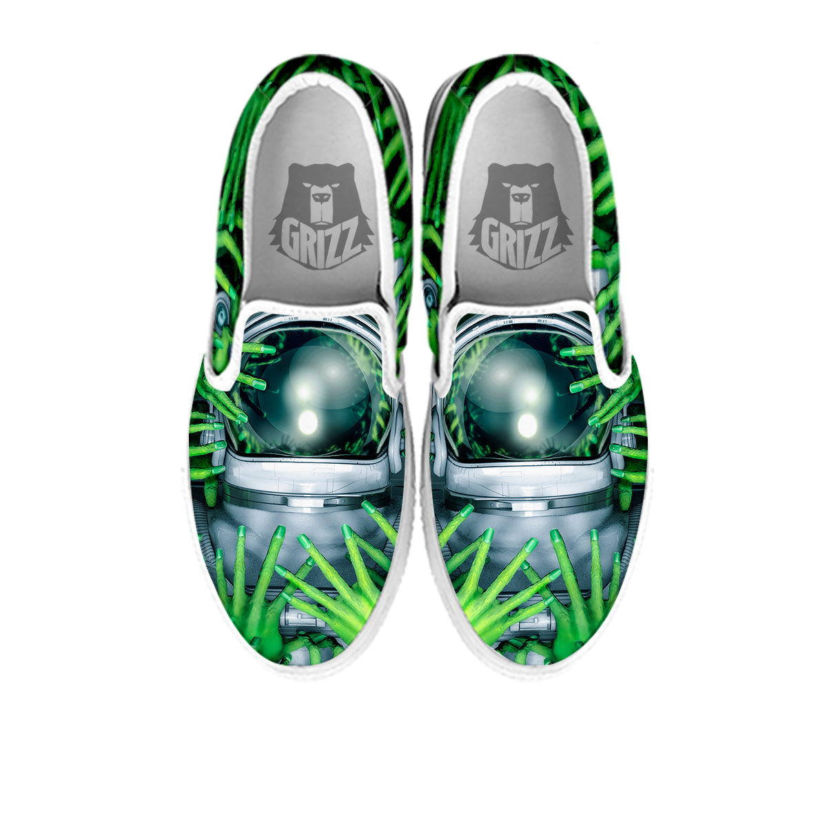 Astronaut And Alien Sci Fi Print White Slip On Shoes-grizzshop