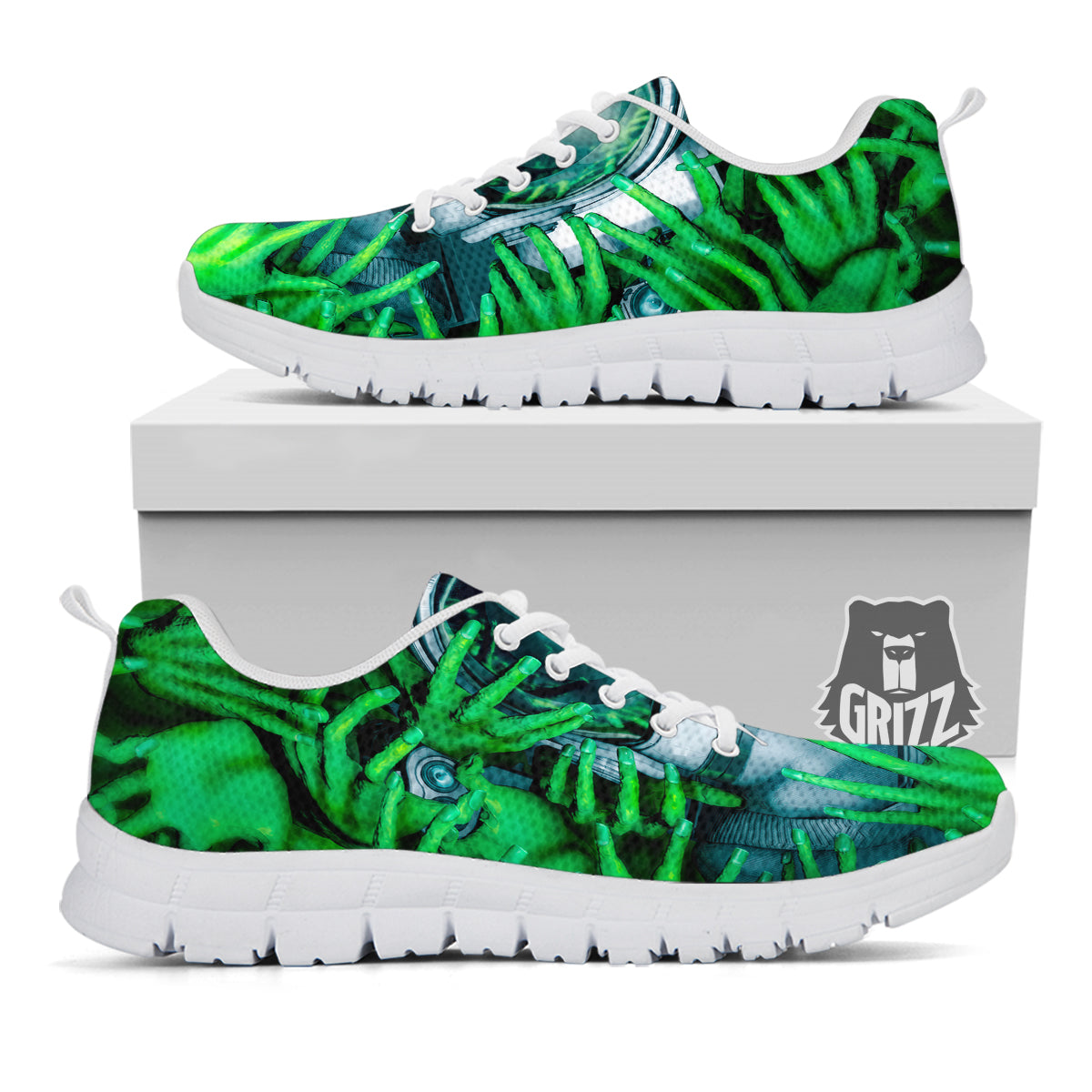 Astronaut And Alien Sci Fi Print White Sneaker-grizzshop