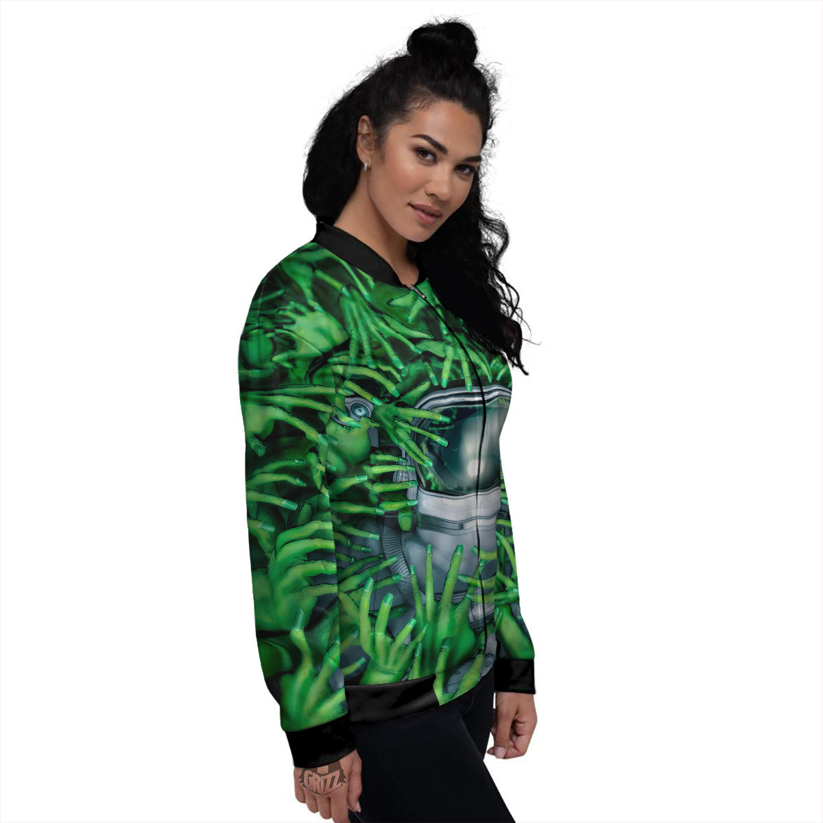 Astronaut And Alien Sci Fi Print Women's Bomber Jacket-grizzshop