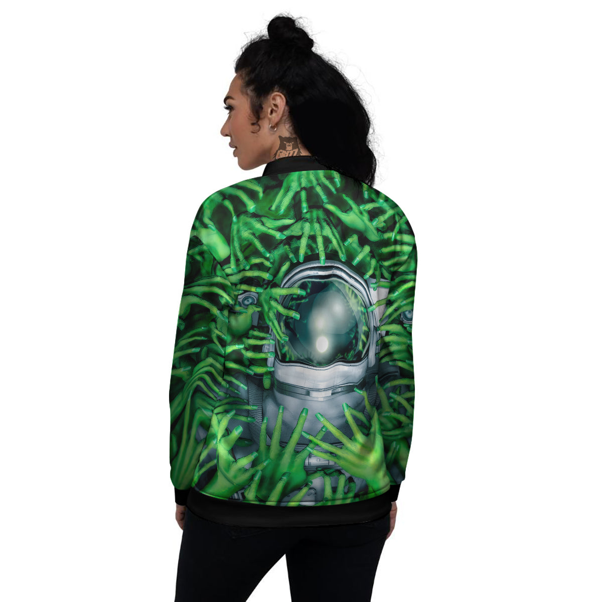 Astronaut And Alien Sci Fi Print Women's Bomber Jacket-grizzshop