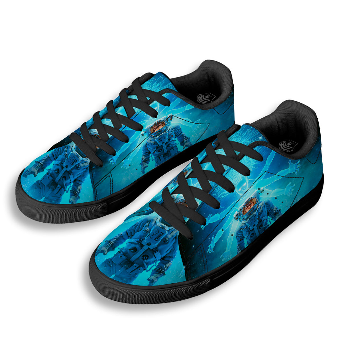 Astronaut And Female Alien Print Black Low Top Sneakers-grizzshop