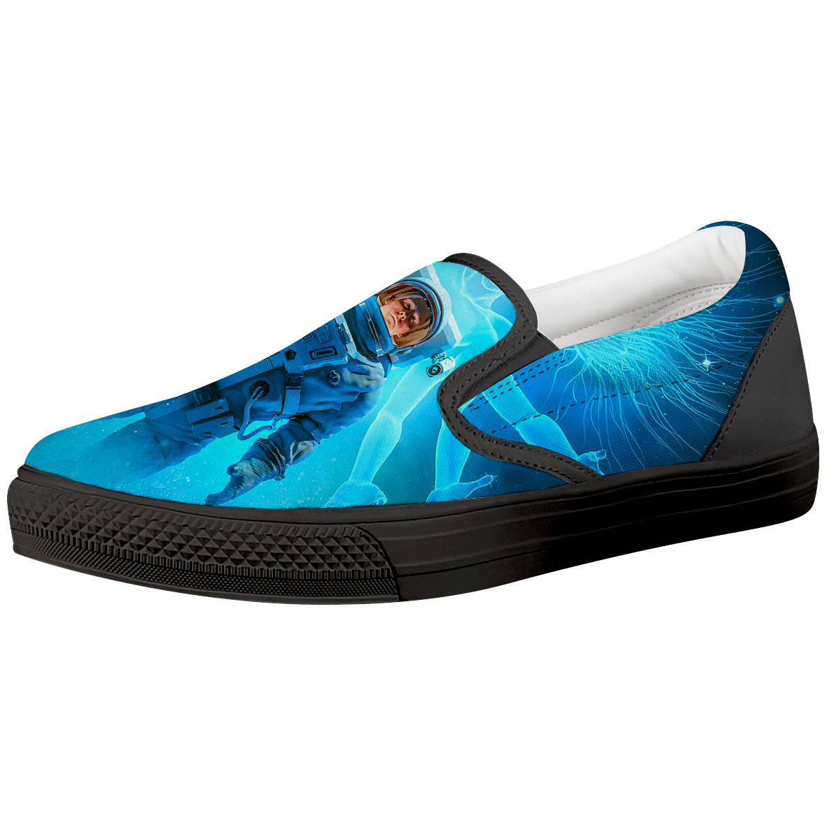 Astronaut And Female Alien Print Black Slip On Shoes-grizzshop