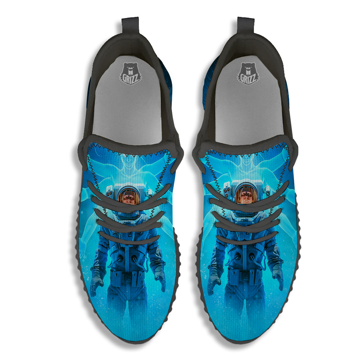 Astronaut And Female Alien Print Black Walking Shoes-grizzshop