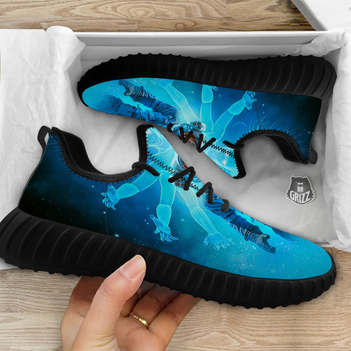Astronaut And Female Alien Print Black Walking Shoes-grizzshop
