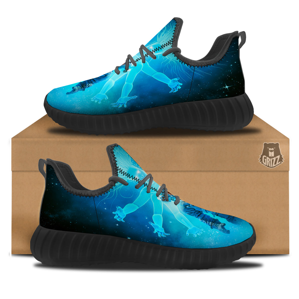 Astronaut And Female Alien Print Black Walking Shoes-grizzshop