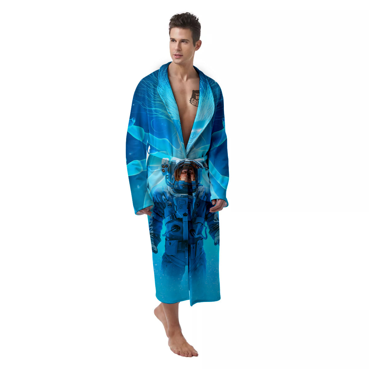 Astronaut And Female Alien Print Men's Robe-grizzshop