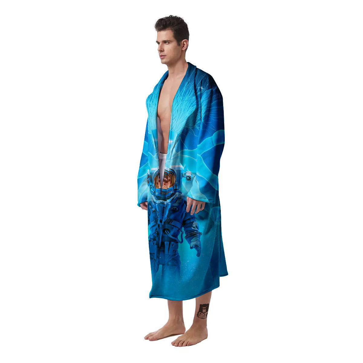 Astronaut And Female Alien Print Men's Robe-grizzshop
