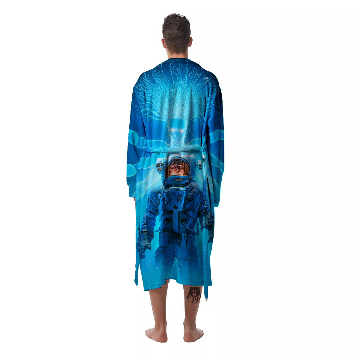 Astronaut And Female Alien Print Men's Robe-grizzshop