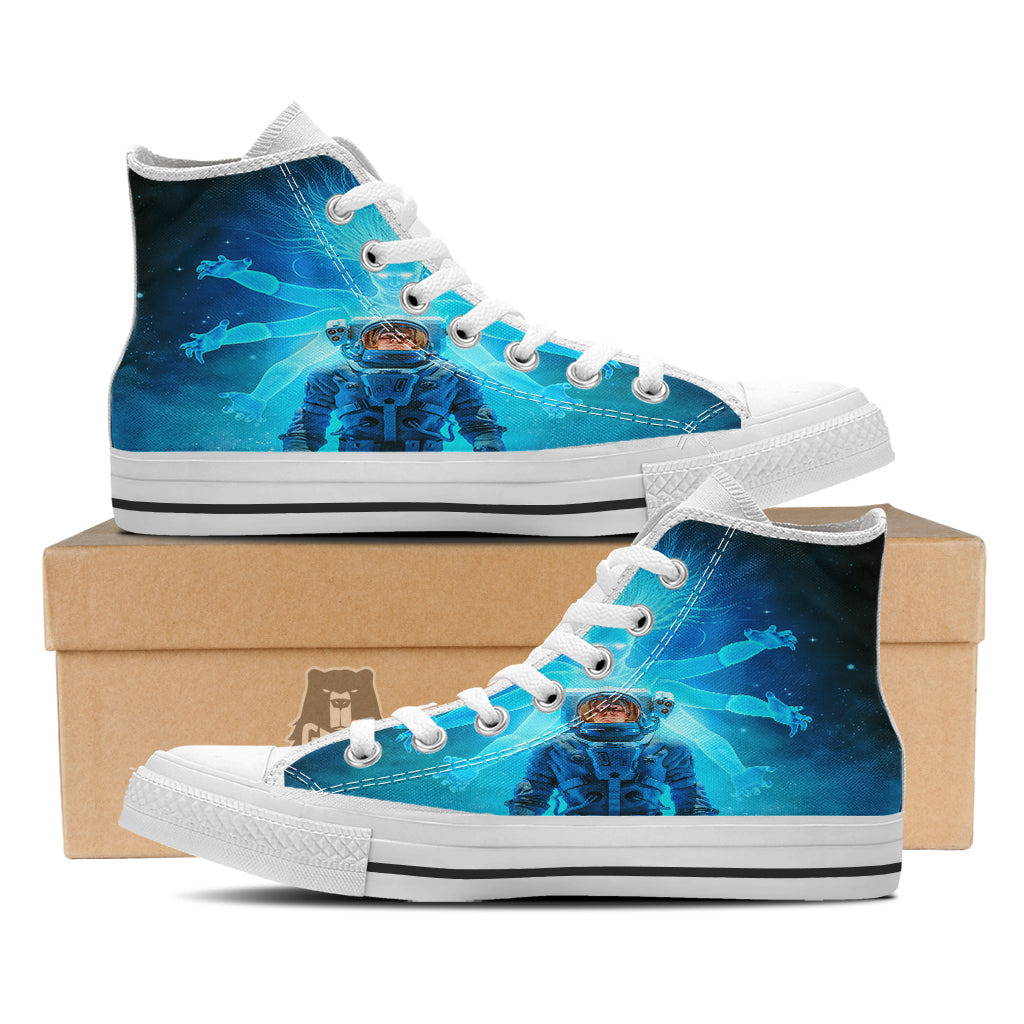 Astronaut And Female Alien Print White High Top Shoes-grizzshop