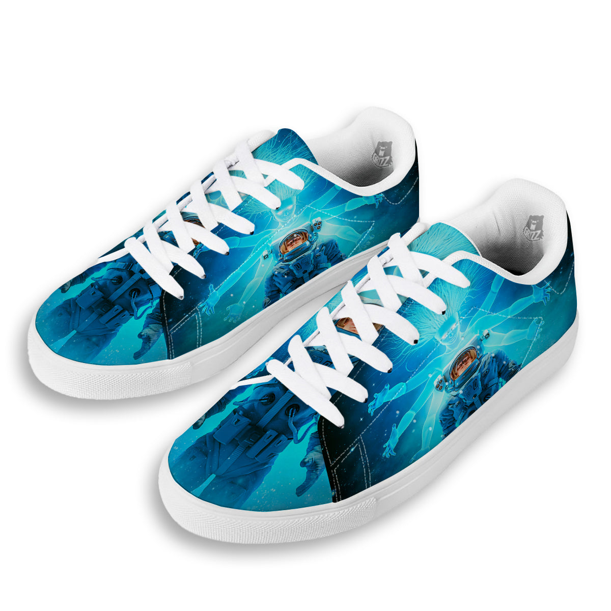 Astronaut And Female Alien Print White Low Top Sneakers-grizzshop