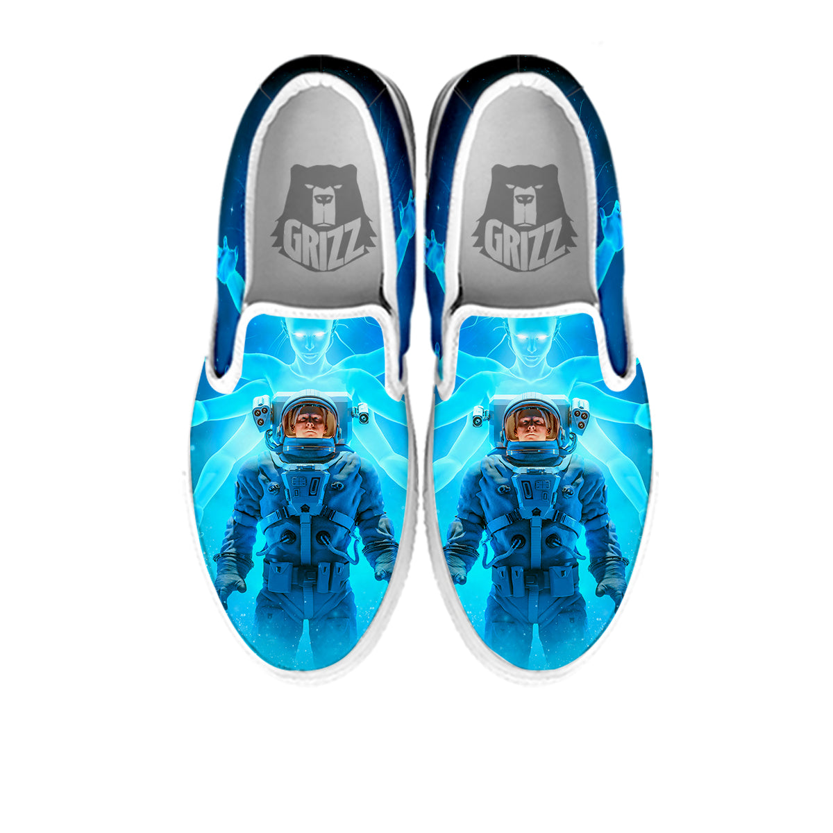 Astronaut And Female Alien Print White Slip On Shoes-grizzshop