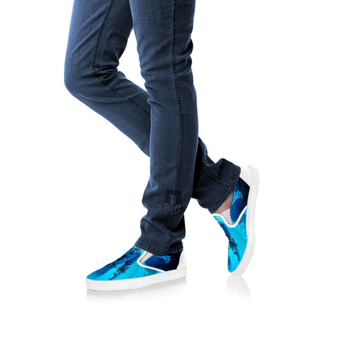 Astronaut And Female Alien Print White Slip On Shoes-grizzshop