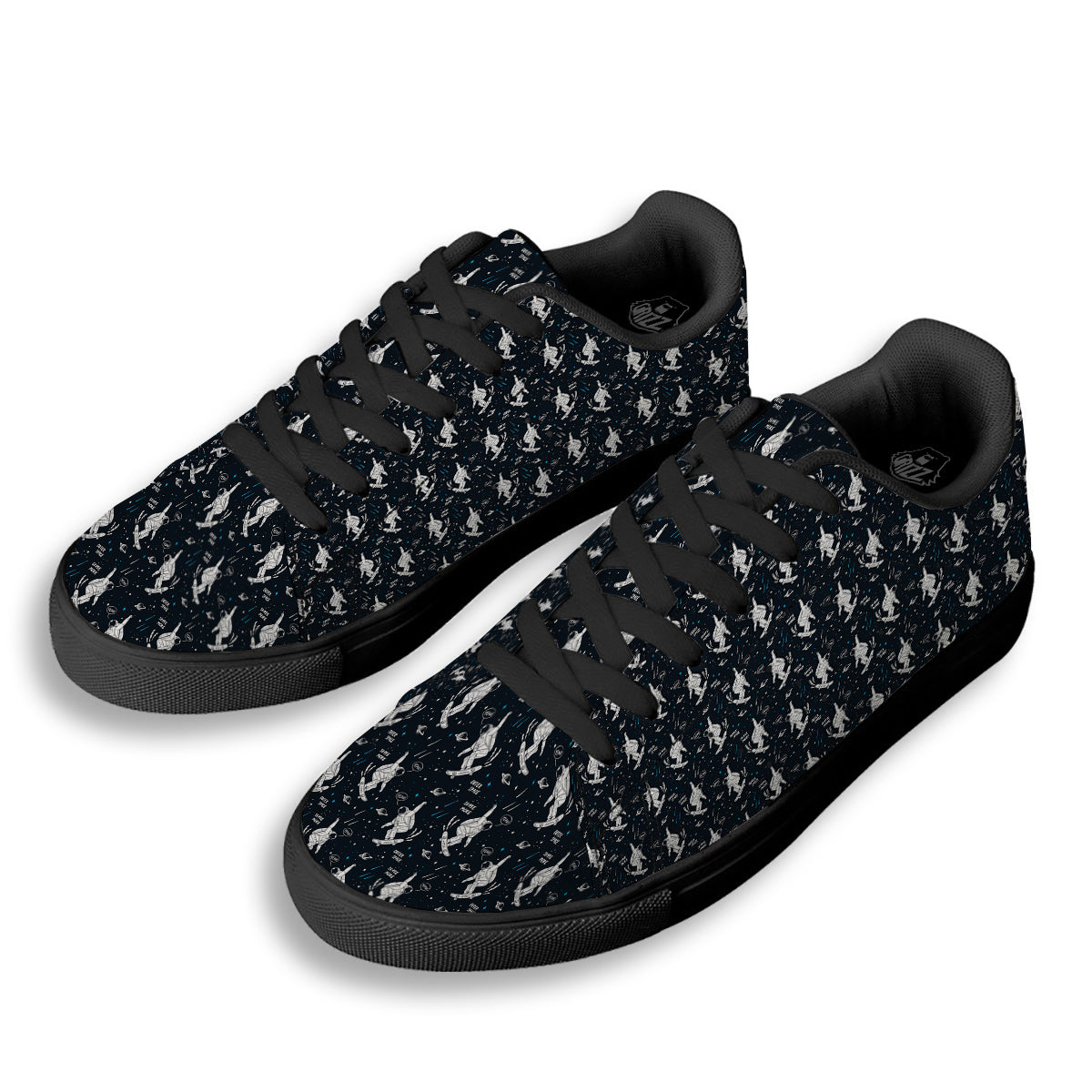 Astronaut Cute Print Pattern Black Low Top Sneakers-grizzshop