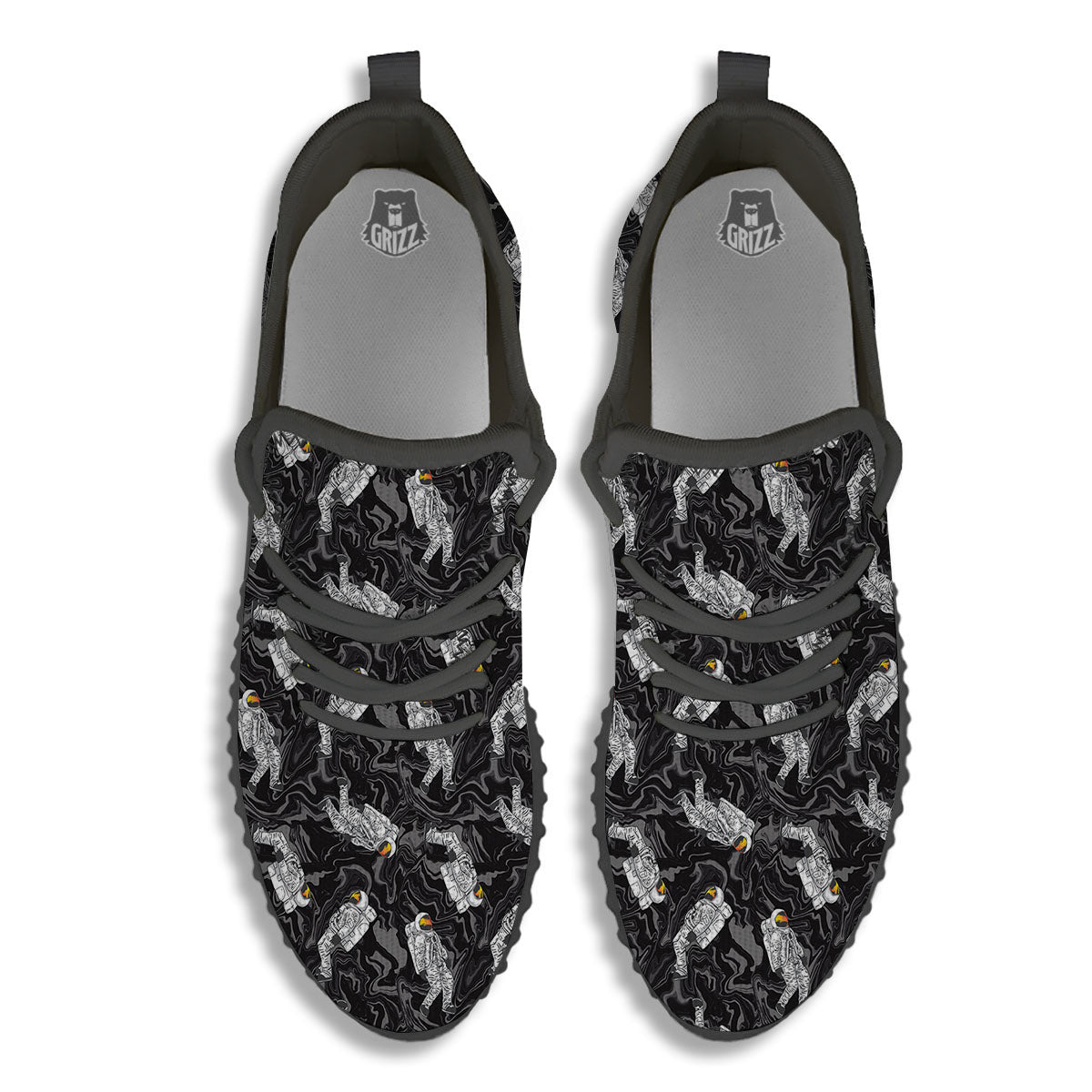 Astronaut Floating In Space Print Black Walking Shoes-grizzshop