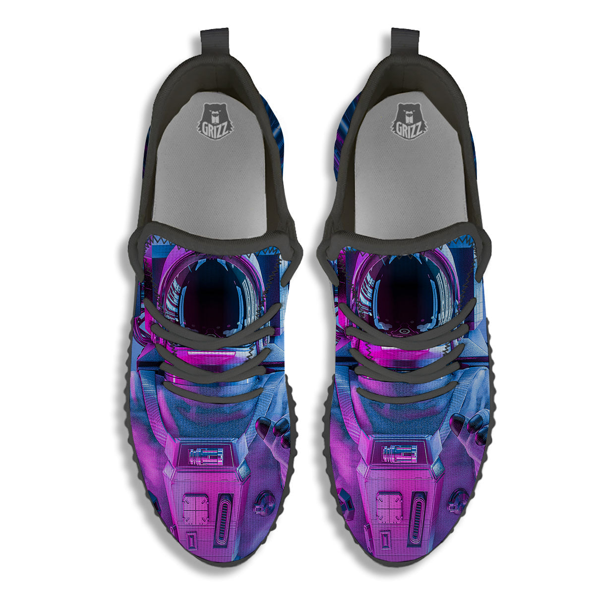 Astronaut Futuristic Print Black Walking Shoes-grizzshop