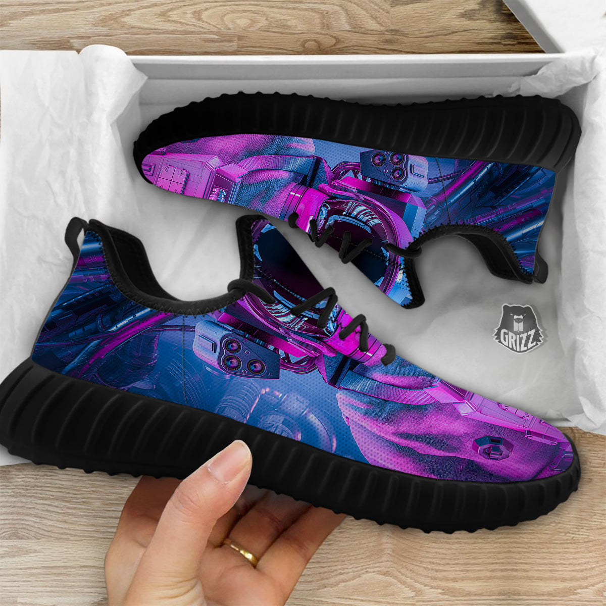 Astronaut Futuristic Print Black Walking Shoes-grizzshop