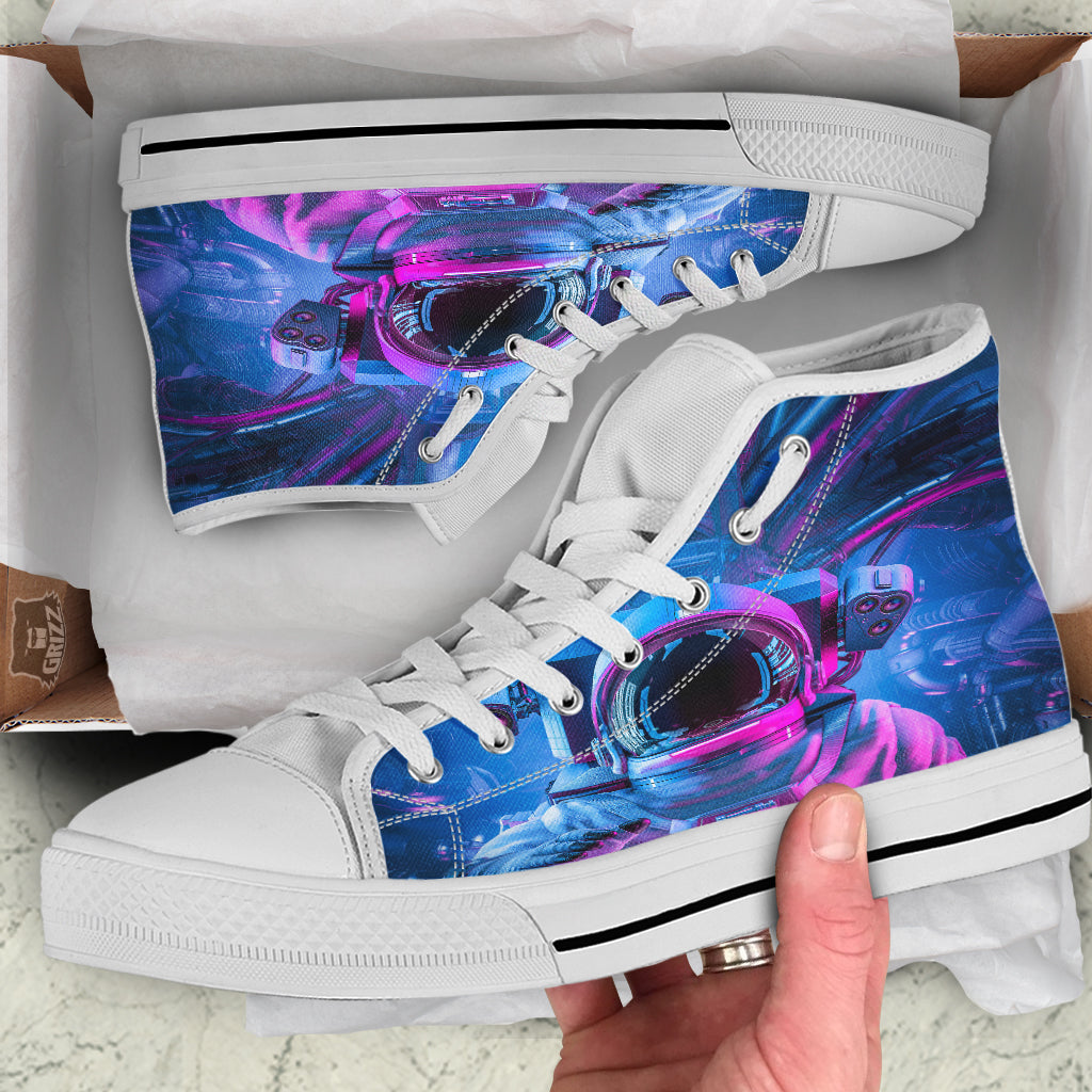 Astronaut Futuristic Print White High Top Shoes-grizzshop