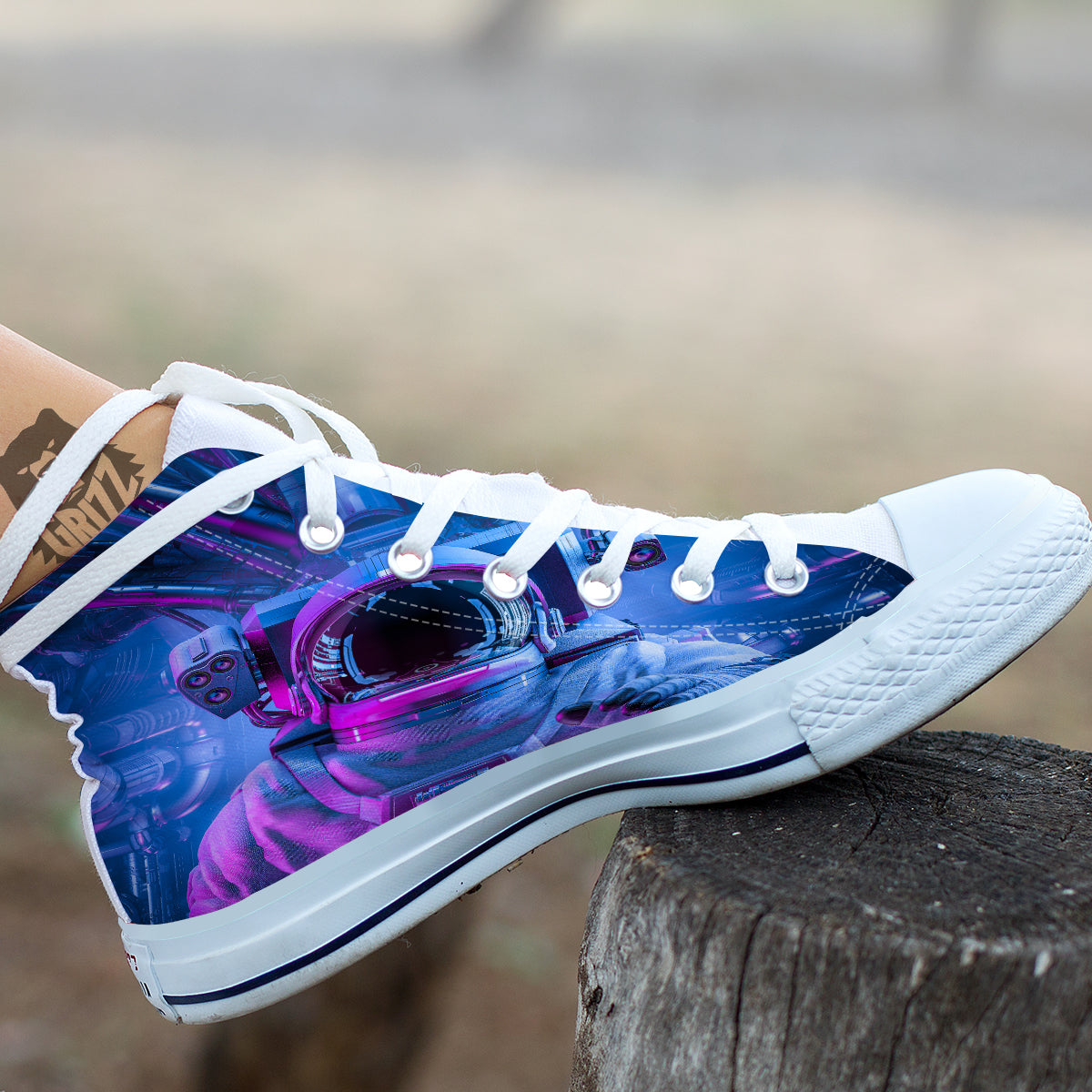 Astronaut Futuristic Print White High Top Shoes-grizzshop