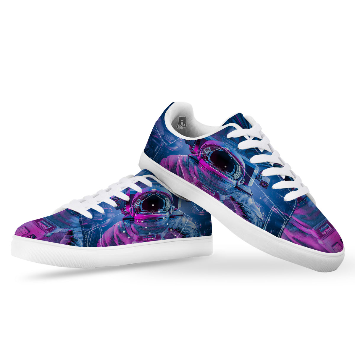 Astronaut Futuristic Print White Low Top Sneakers-grizzshop