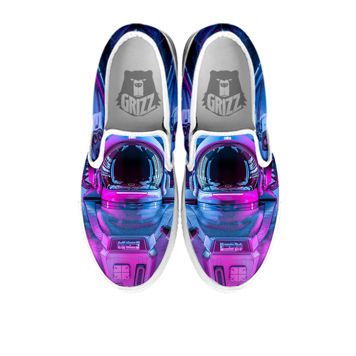 Astronaut Futuristic Print White Slip On Shoes-grizzshop