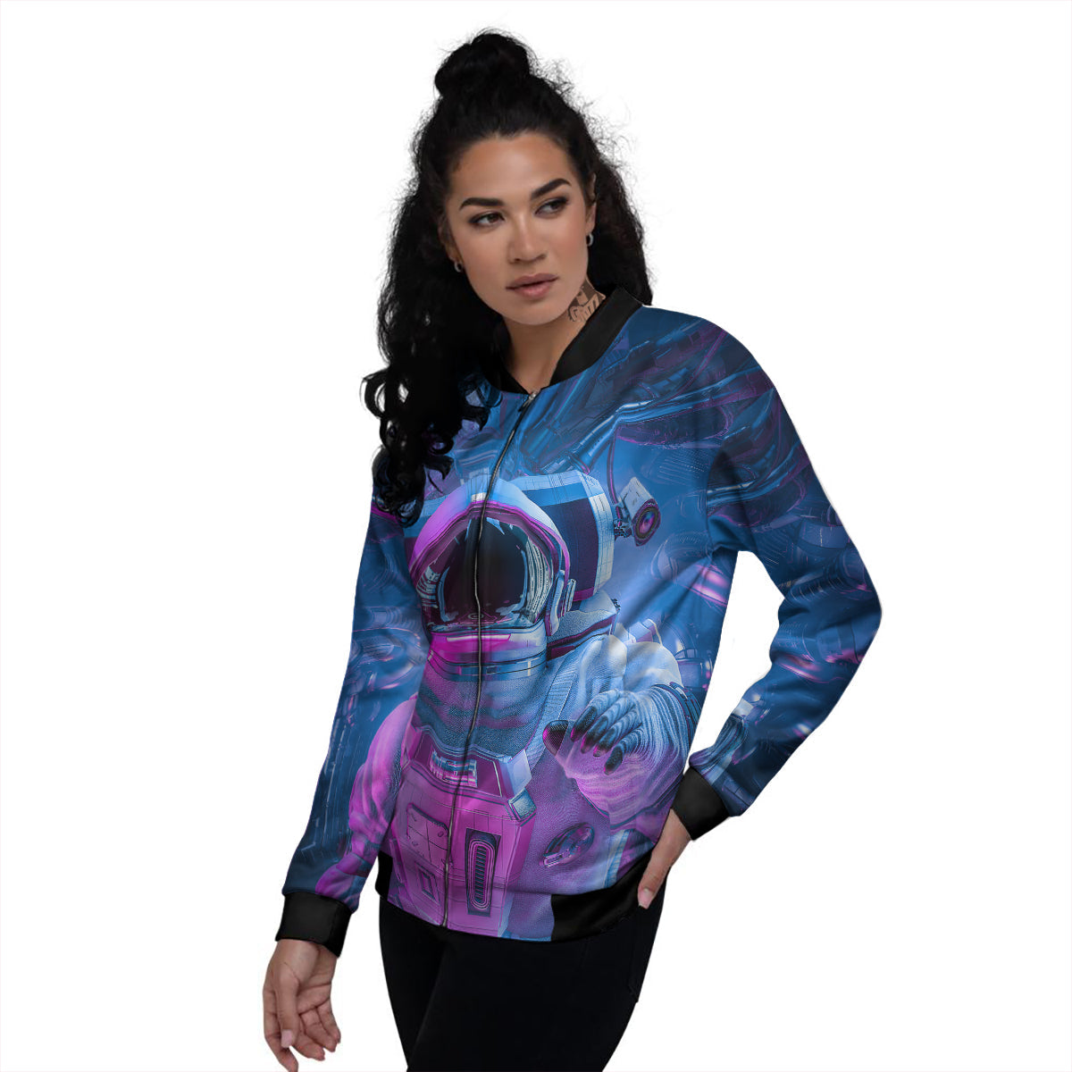 Astronaut Futuristic Print Women's Bomber Jacket-grizzshop