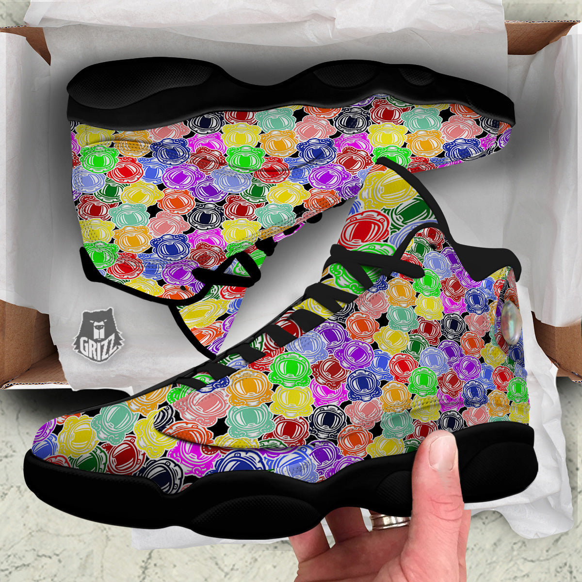 Astronaut Helmet Colorful Print Pattern Black Basketball Shoes-grizzshop