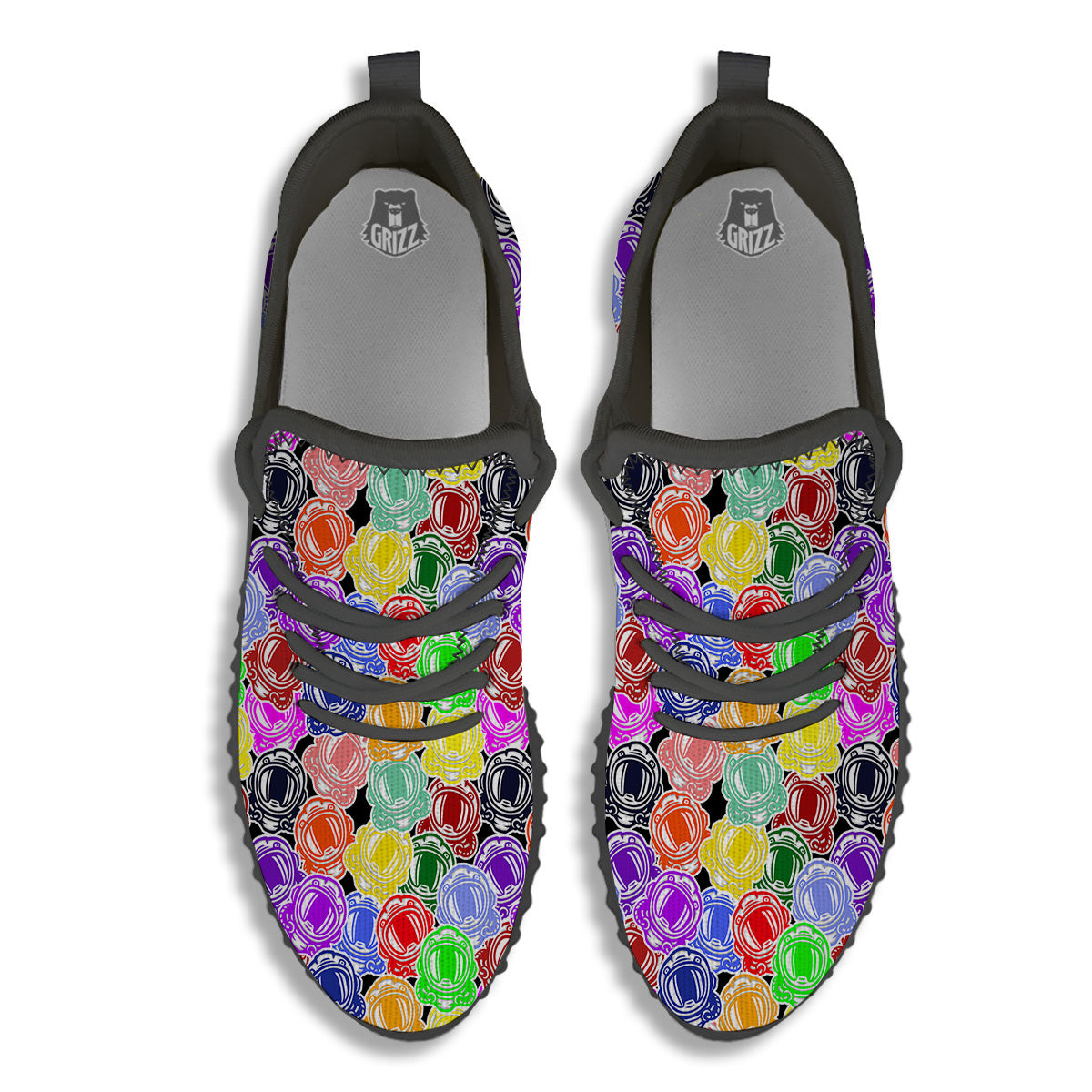 Astronaut Helmet Colorful Print Pattern Black Walking Shoes-grizzshop
