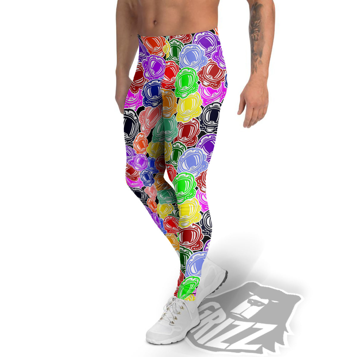 Astronaut Helmet Colorful Print Pattern Men's Leggings-grizzshop