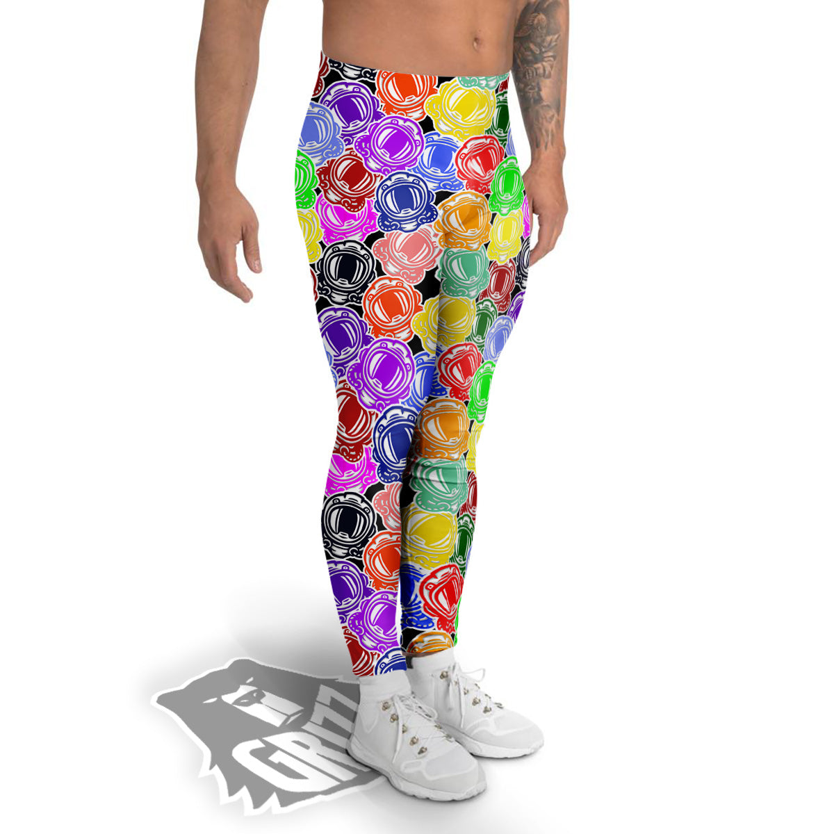 Astronaut Helmet Colorful Print Pattern Men's Leggings-grizzshop