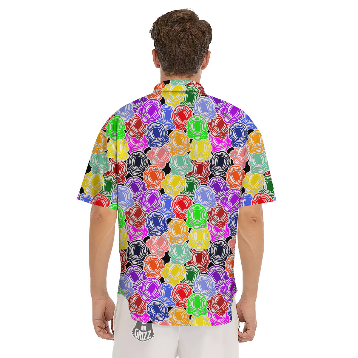 Astronaut Helmet Colorful Print Pattern Men's Short Sleeve Shirts-grizzshop