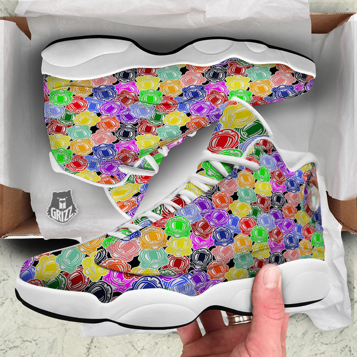 Astronaut Helmet Colorful Print Pattern White Basketball Shoes-grizzshop