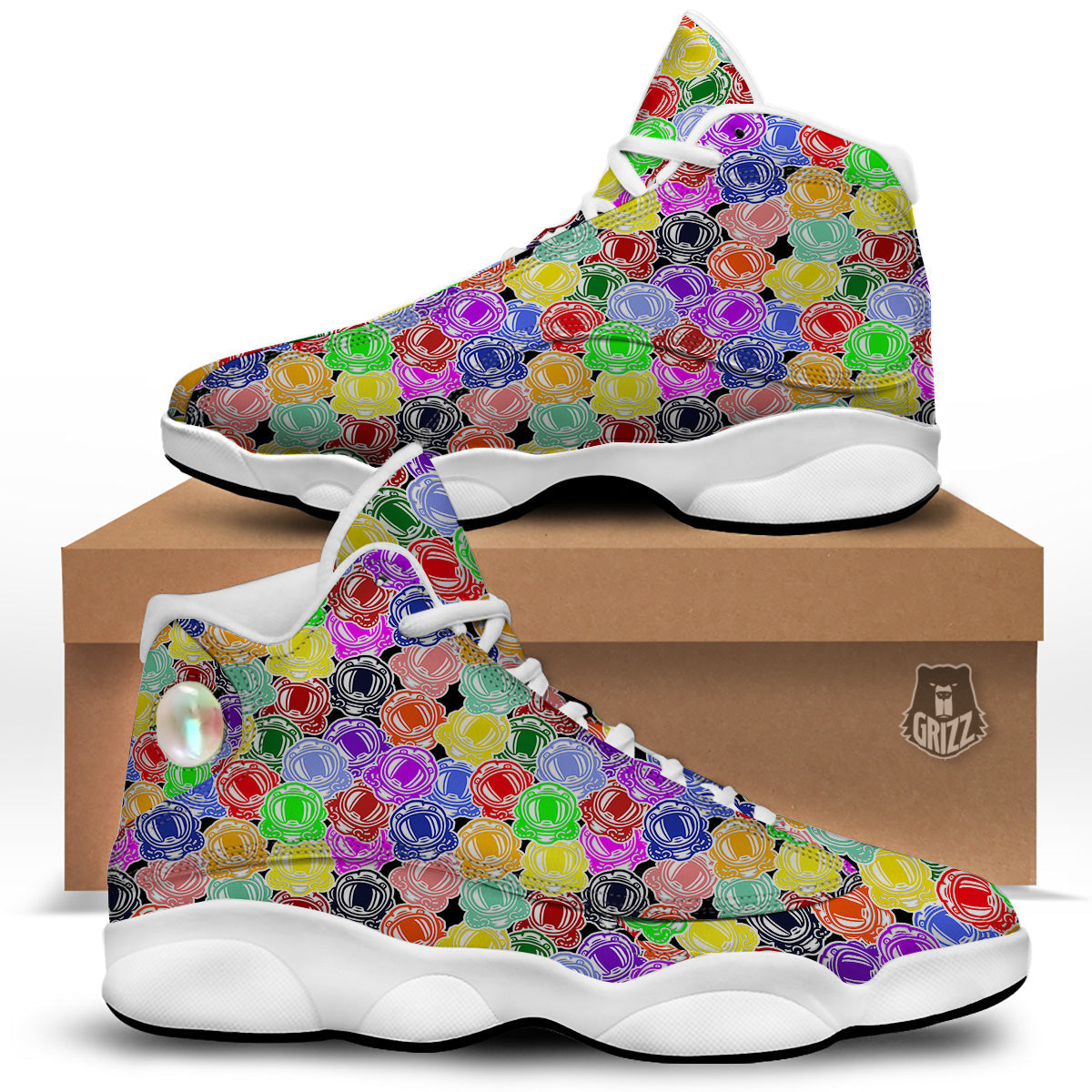 Astronaut Helmet Colorful Print Pattern White Basketball Shoes-grizzshop