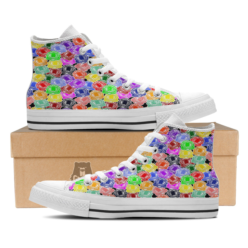 Astronaut Helmet Colorful Print Pattern White High Top Shoes-grizzshop