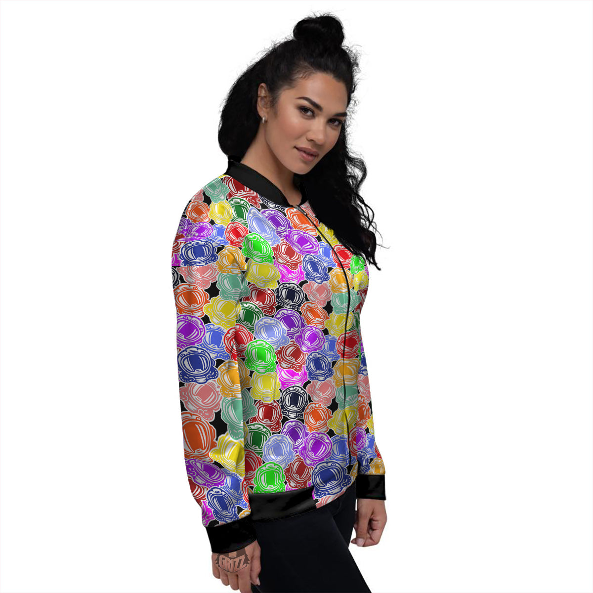 Astronaut Helmet Colorful Print Pattern Women's Bomber Jacket-grizzshop