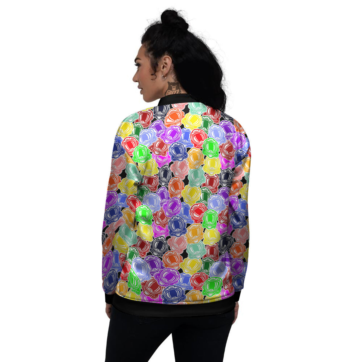 Astronaut Helmet Colorful Print Pattern Women's Bomber Jacket-grizzshop