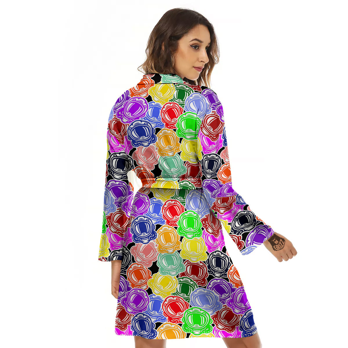 Astronaut Helmet Colorful Print Pattern Women's Robe-grizzshop