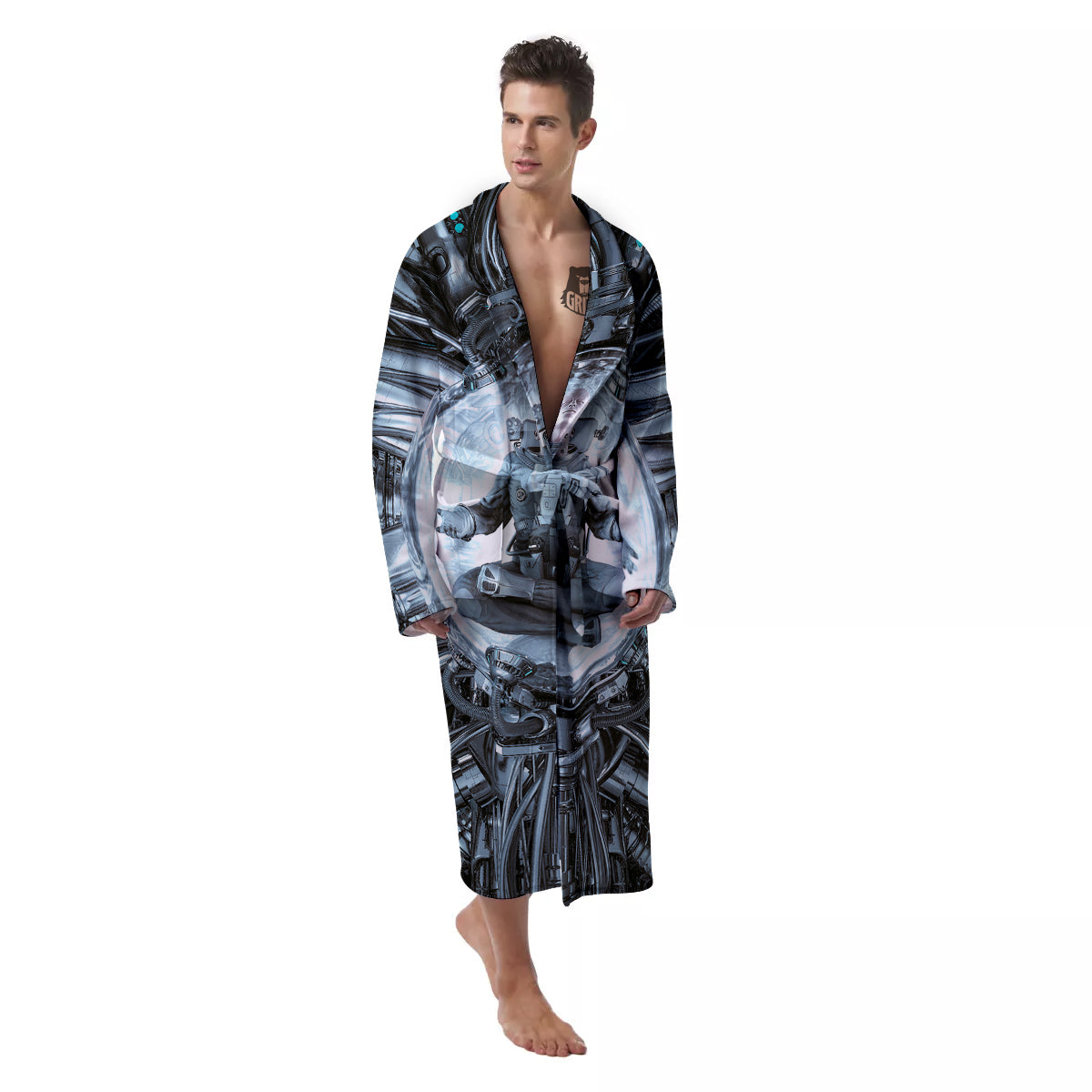Astronaut In Machine Print Men's Robe-grizzshop