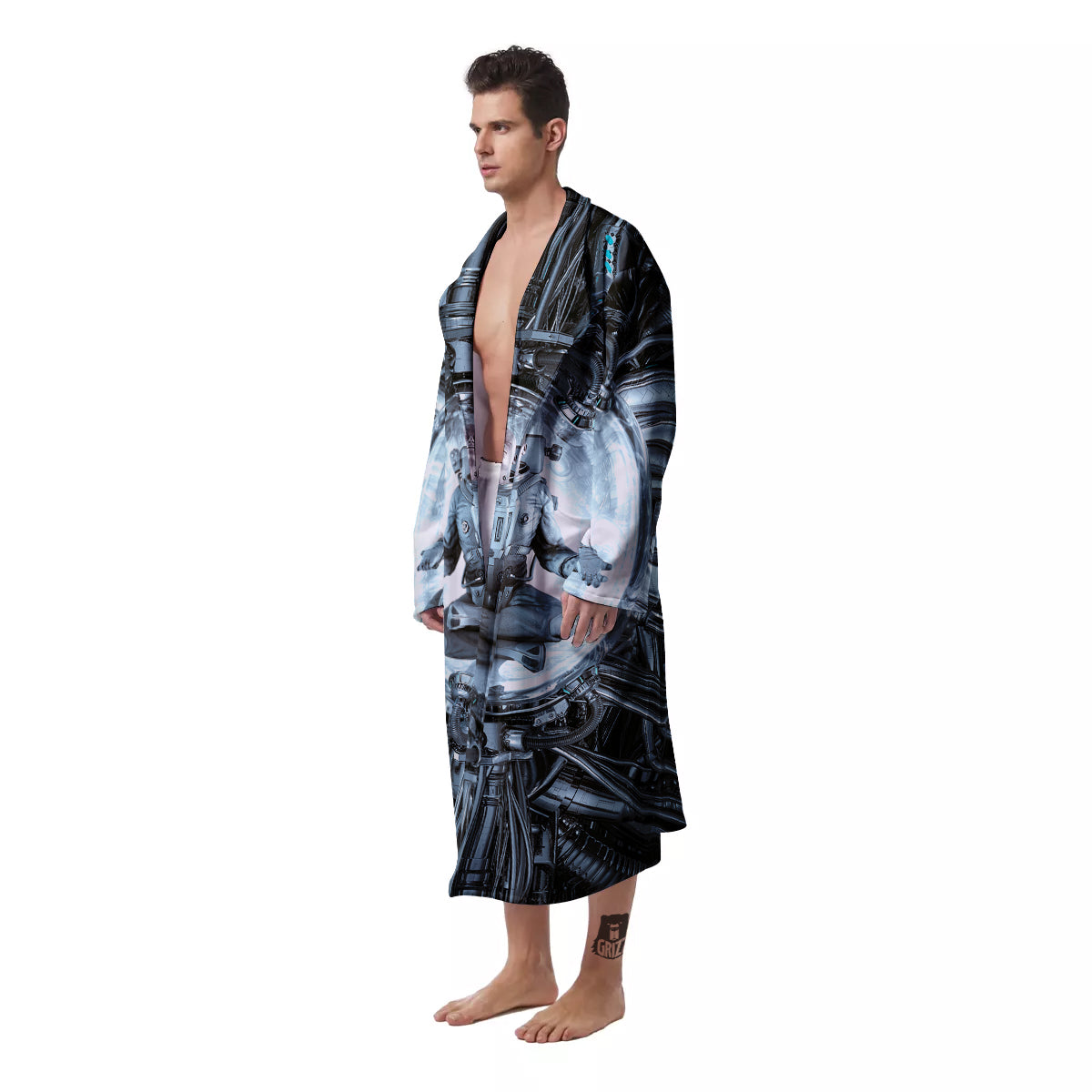 Astronaut In Machine Print Men's Robe-grizzshop