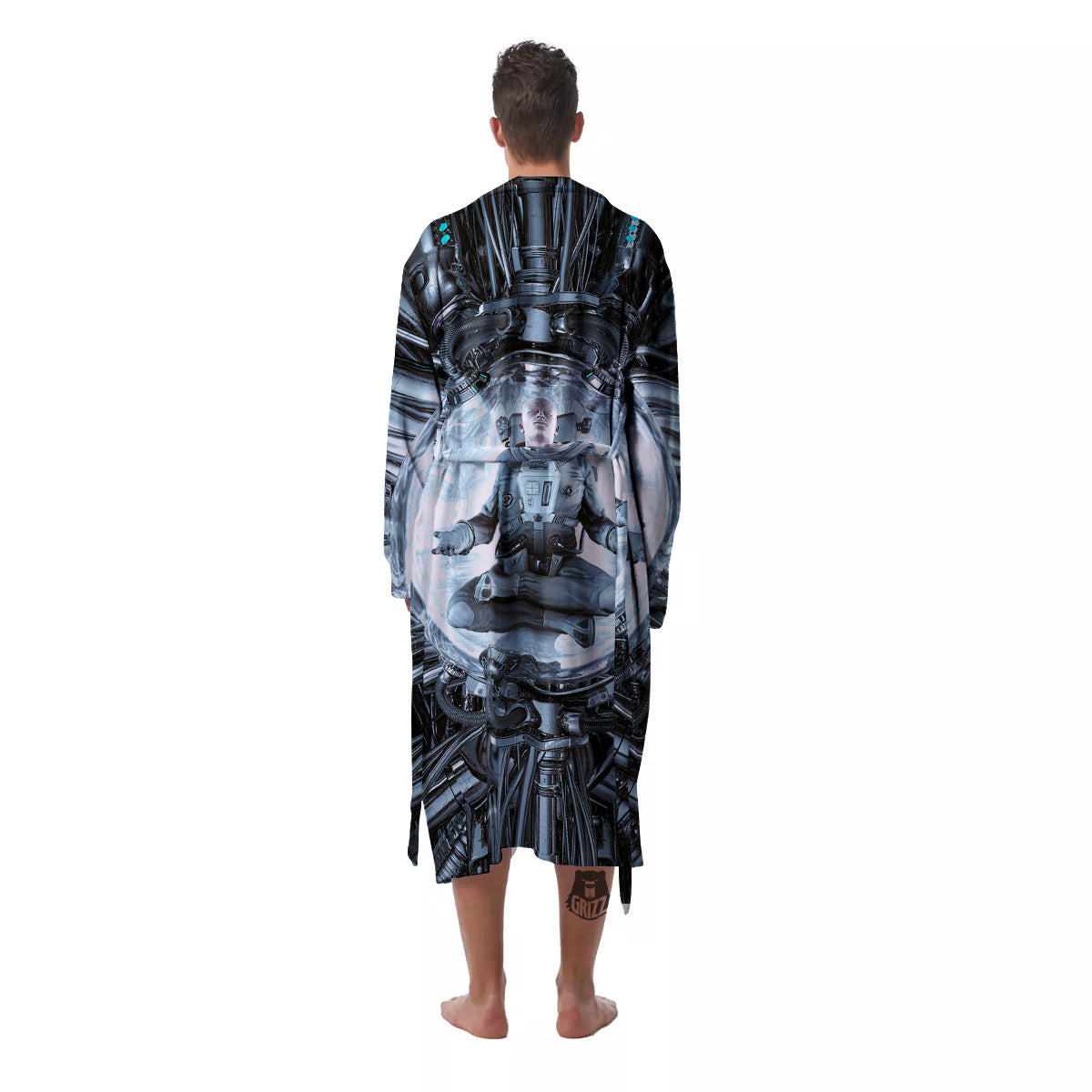 Astronaut In Machine Print Men's Robe-grizzshop