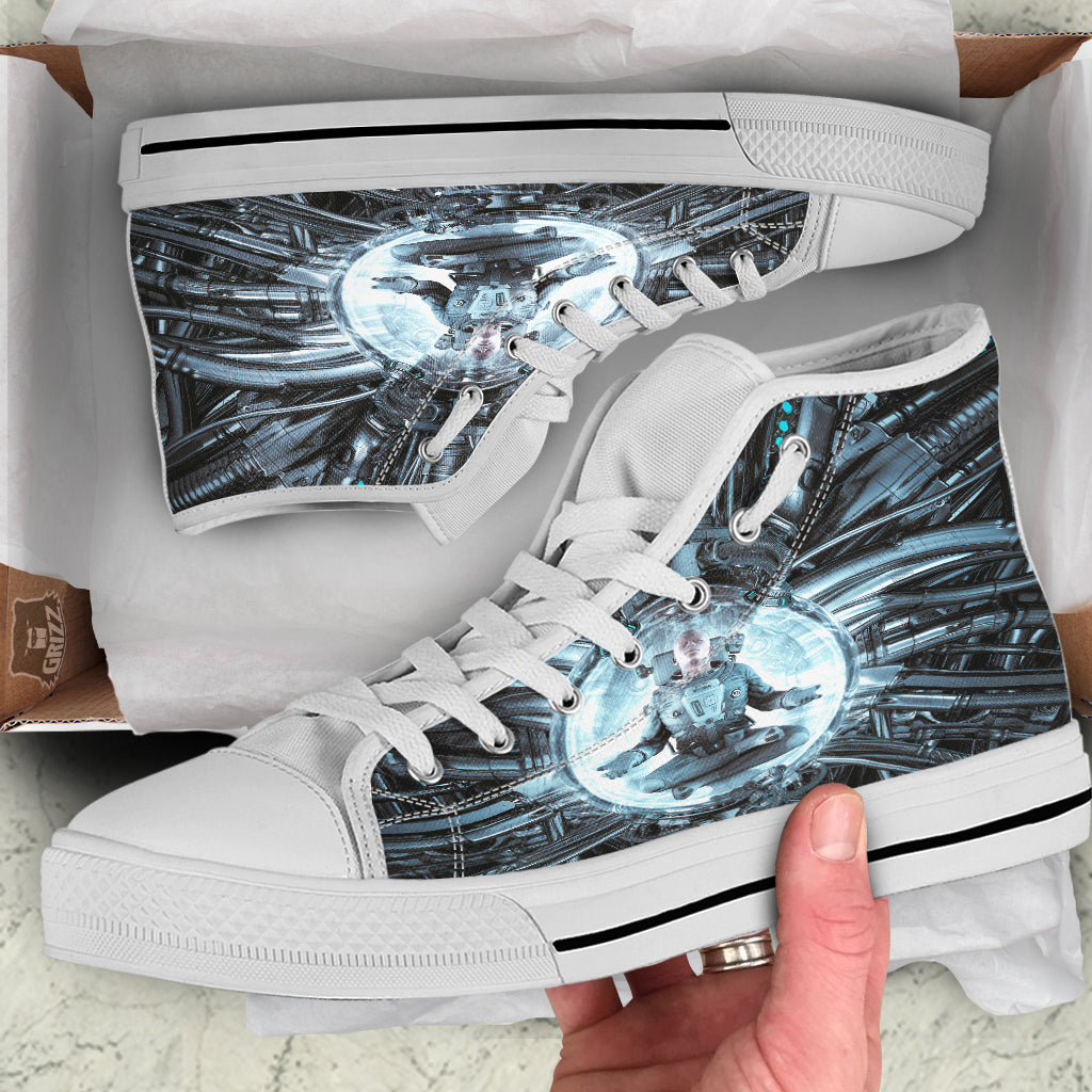 Astronaut In Machine Print White High Top Shoes-grizzshop