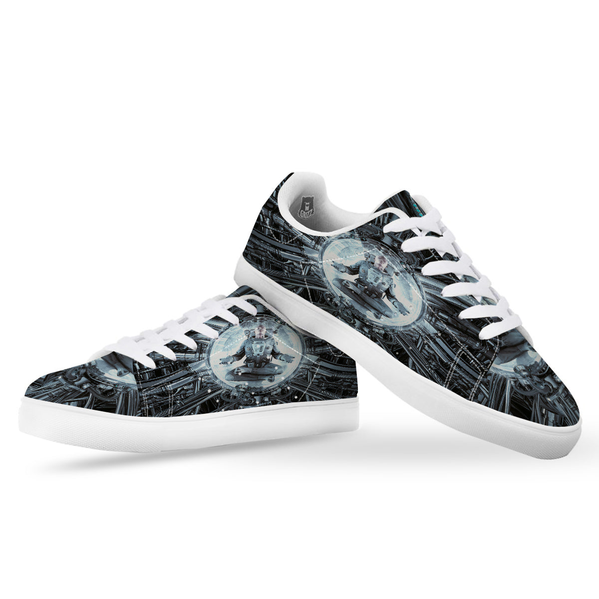 Astronaut In Machine Print White Low Top Sneakers-grizzshop