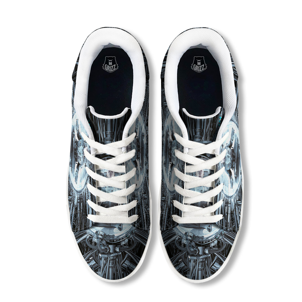 Astronaut In Machine Print White Low Top Sneakers-grizzshop