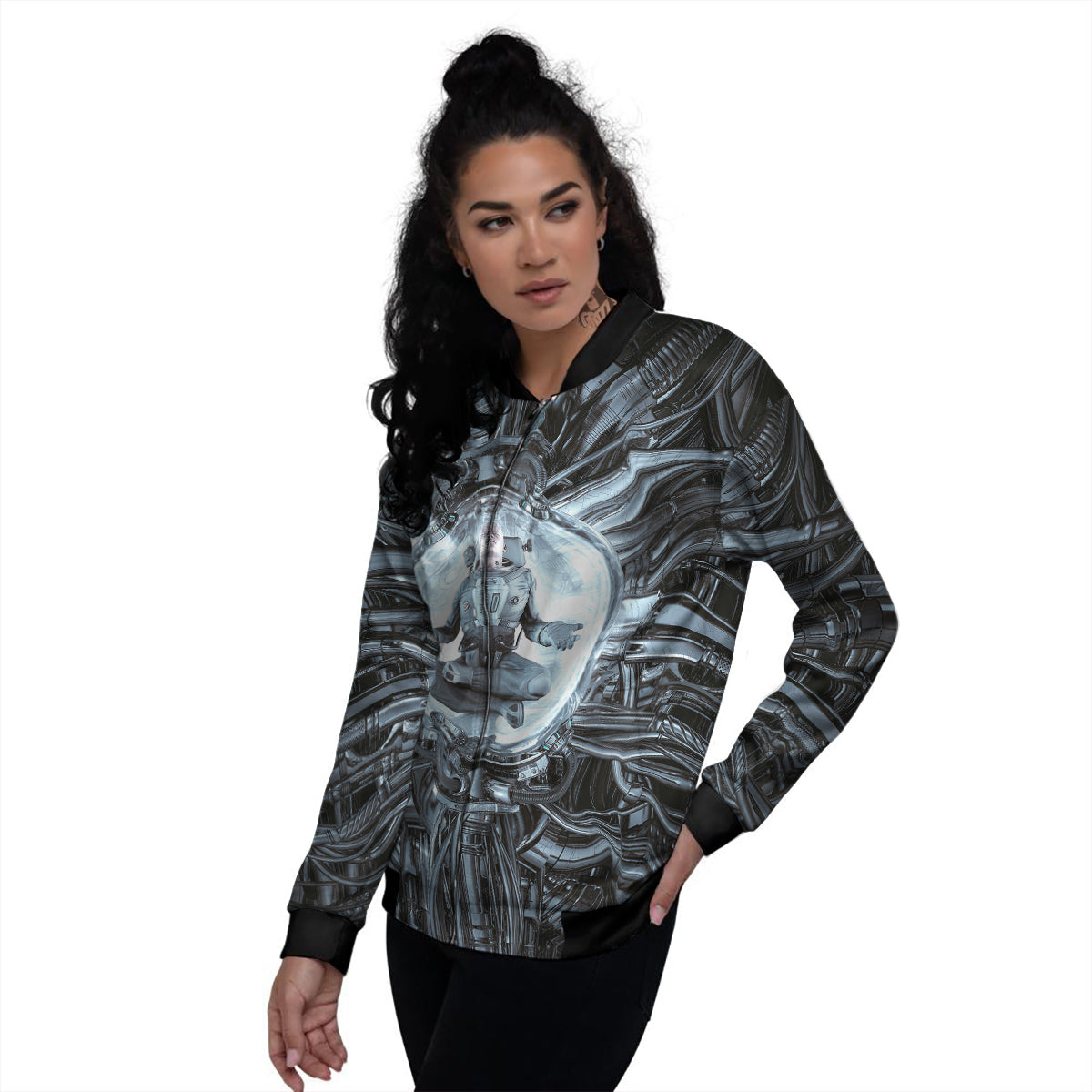 Astronaut In Machine Print Women's Bomber Jacket-grizzshop