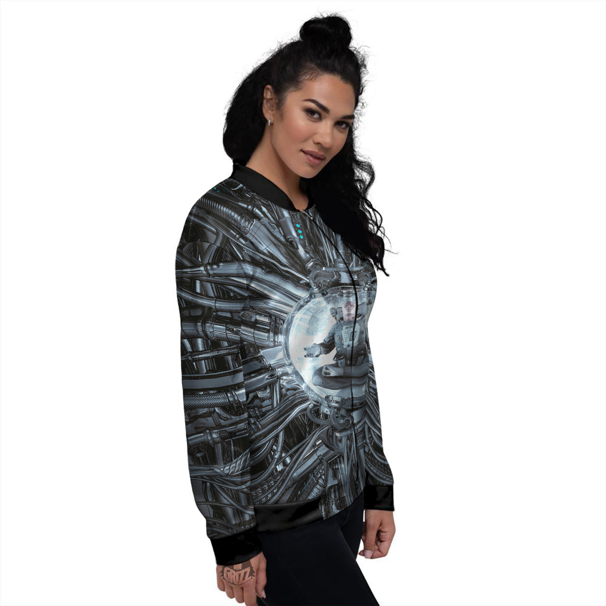 Astronaut In Machine Print Women's Bomber Jacket-grizzshop
