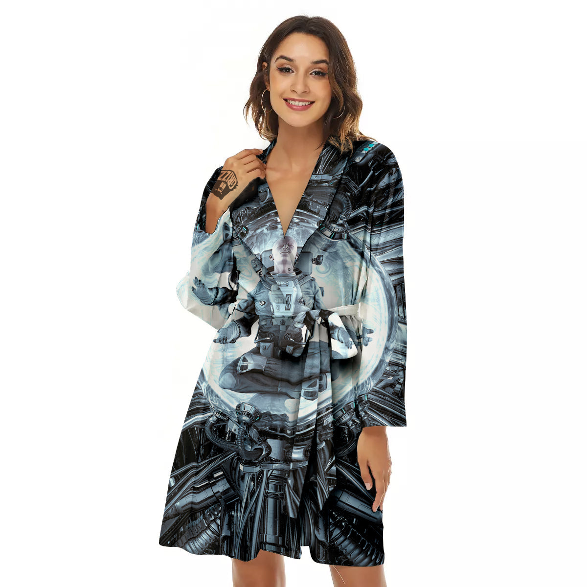 Astronaut In Machine Print Women's Robe-grizzshop