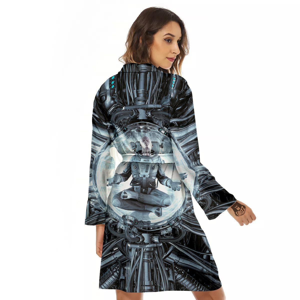 Astronaut In Machine Print Women's Robe-grizzshop